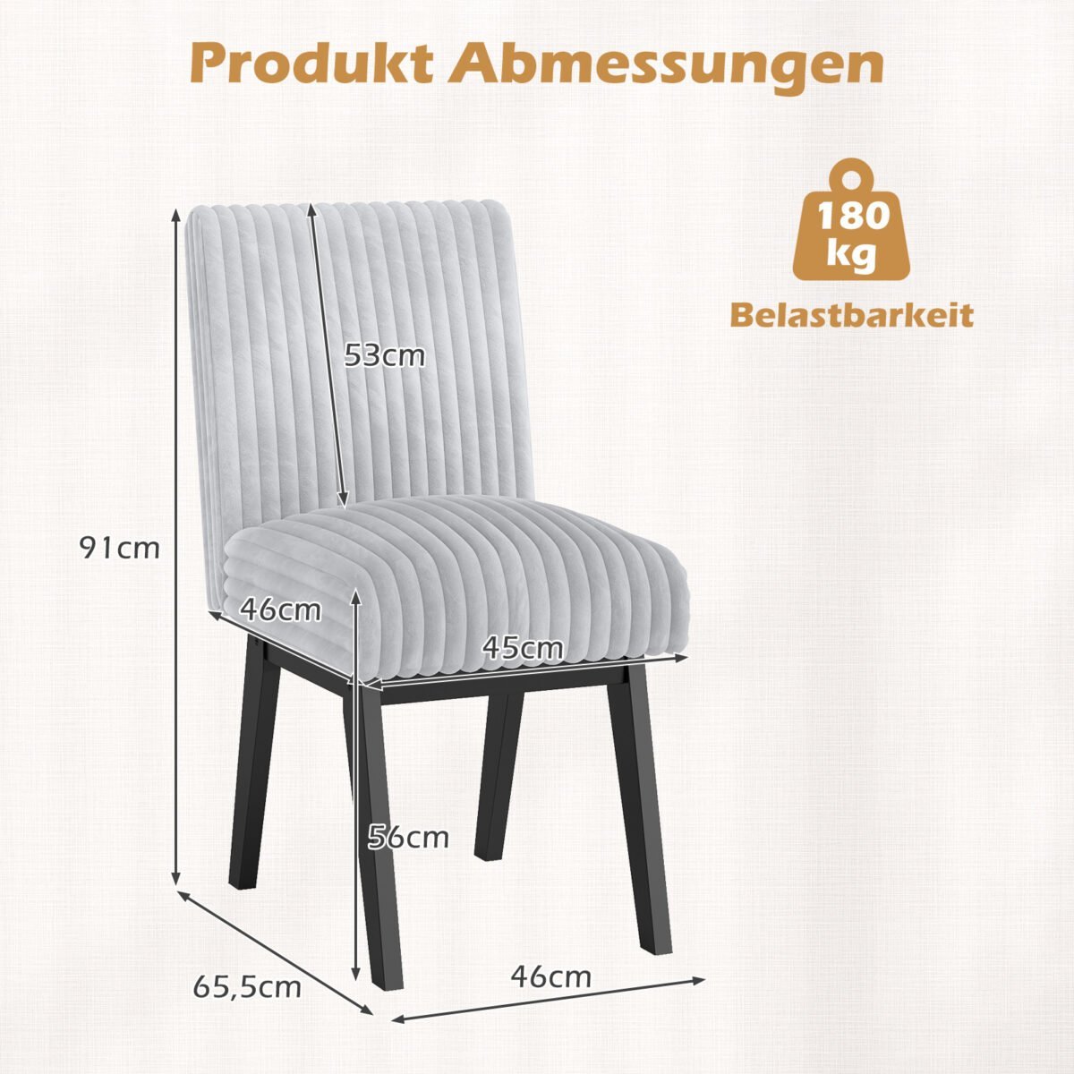 Valgomojo kėdės su paminkštinta sėdyne ir guminės medienos kojomis 2 vnt. (Pilka) – Paveikslėlis 2