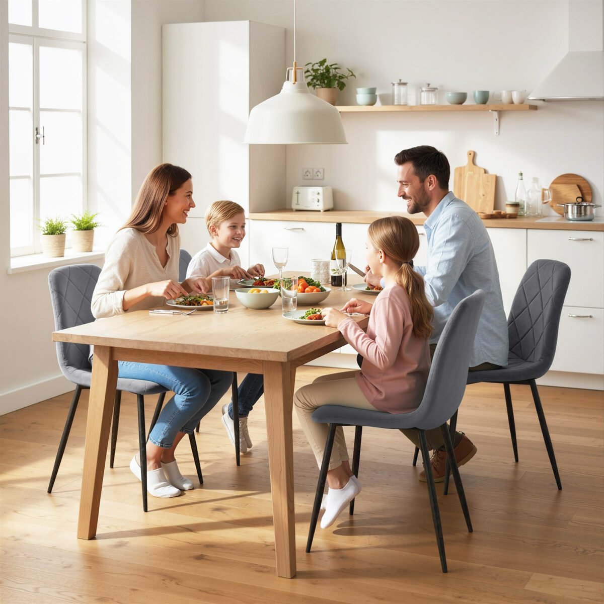 Valgomojo kėdžių komplektas (4 vnt.) su aksominio audinio apmušalu ir metalinėmis kojomis – Paveikslėlis 7