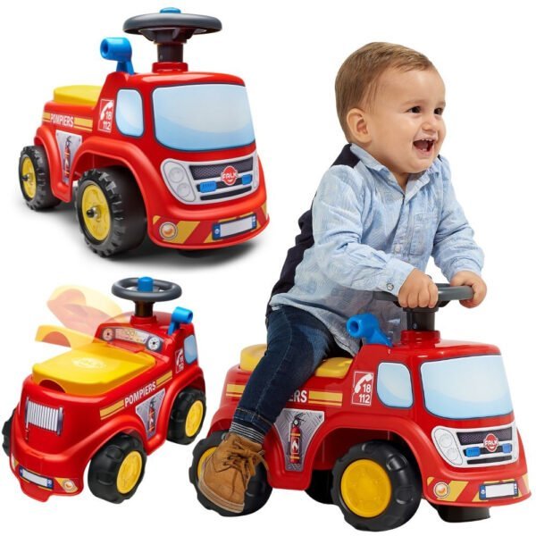 Važiuojamoji ugniagesių mašinėlė su garso signalu ir daiktadėže