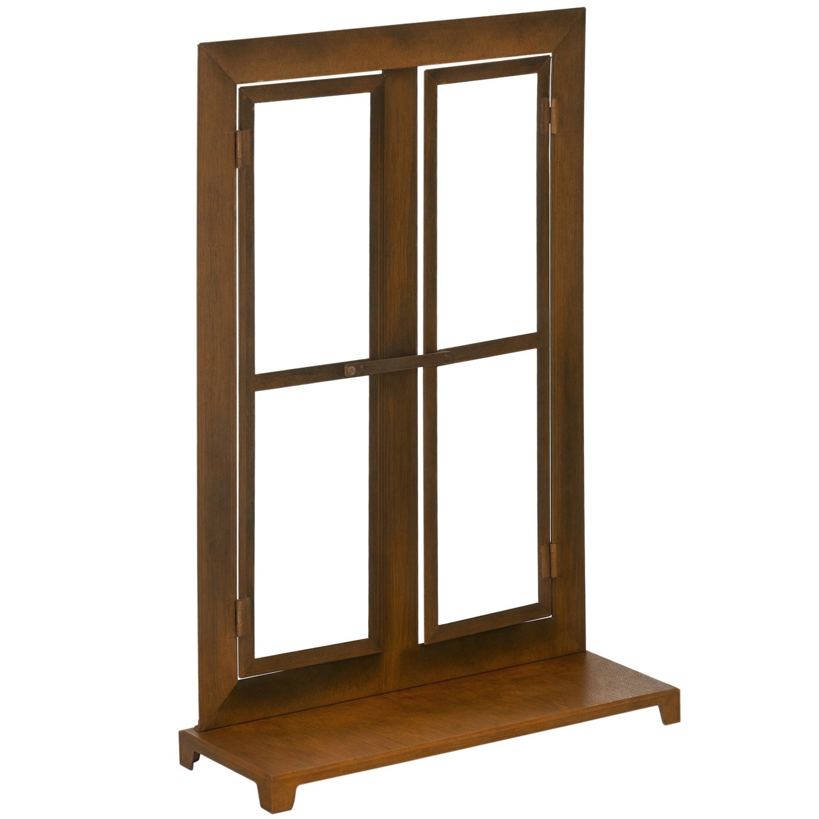 Vintažinio stiliaus dekoratyvinis sodo lango rėmas su atidaromomis varčiomis