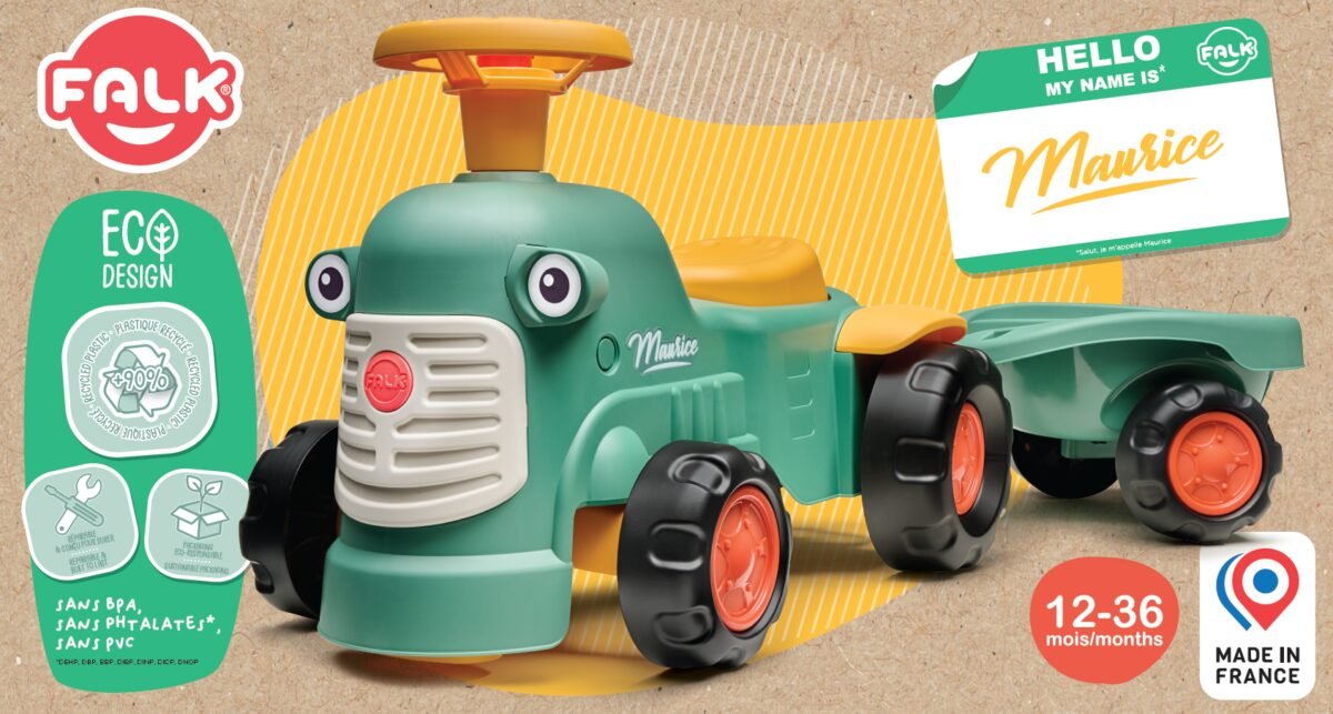 Vintažinis paspiriamas žalias traktoriukas su priekaba – Paveikslėlis 11