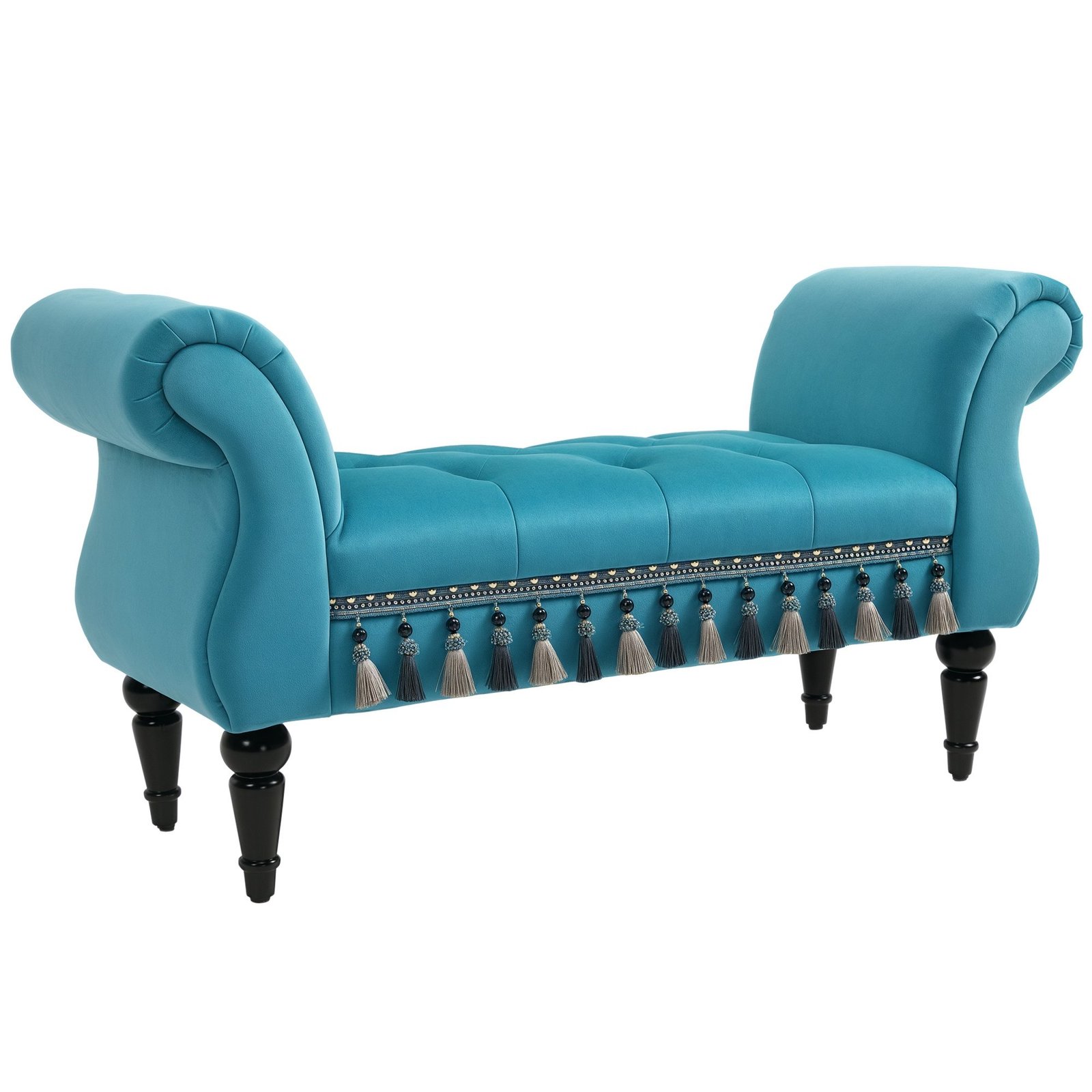 Vintažinis suoliukas su aksominiu apmušalu ir porankiais