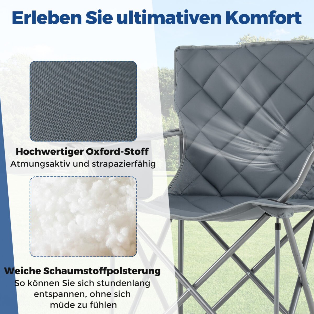 Ypač tvirta sulankstoma kempingo kėdė su aušintuvu ir gėrimų laikikliu (Pilka) – Paveikslėlis 5