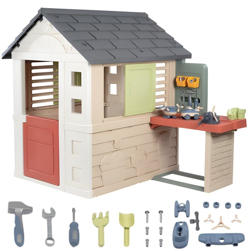 Žaidimų namelis su dirbtuvėmis ir 39 įrankiais