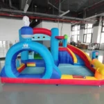 Daugiafunkcinė pripučiama vandens čiuožykla su batutu ir žaidimų zona (Daugiaspalvė)