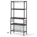 Daugiafunkcis virtuvės ir baro stovas su integruotais USB ir elektros lizdais (Rustikalinė ruda)