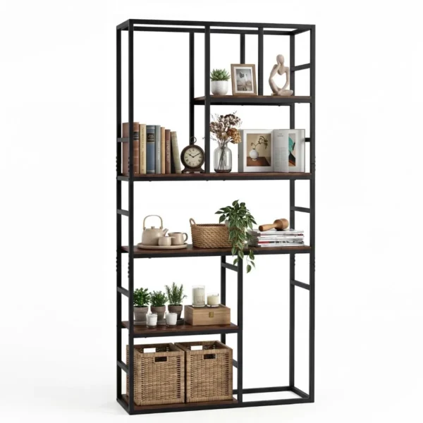 Geometrinė penkiaaukštė stovinti atvirų lentynų lentyna (Kaimiška ruda)