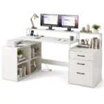 L formos kompiuterinis stalas su įkrovimo stotele (Balta)