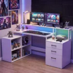 L formos kompiuterinis stalas su įkrovimo stotele (Balta) – Paveikslėlis 3