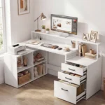 L formos kompiuterinis stalas su įkrovimo stotele (Balta) – Paveikslėlis 2