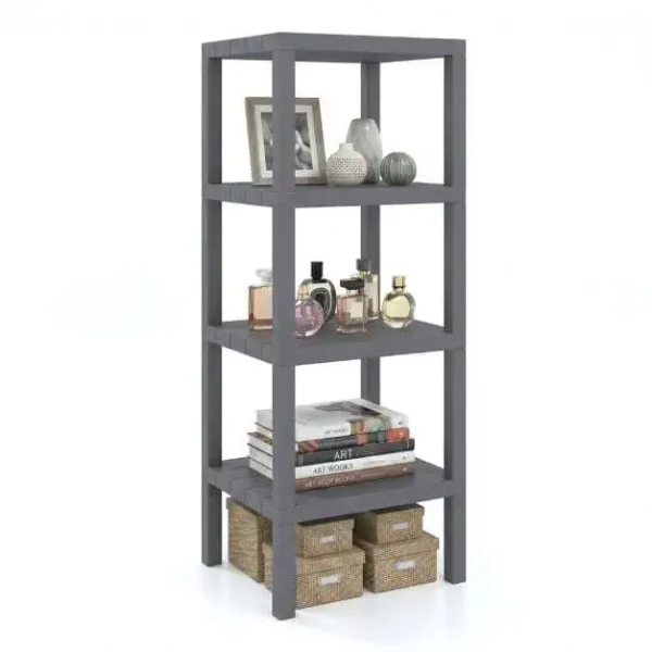 Laisvai pastatoma 4 pakopų universali plastikinė lentyna (Pilka)