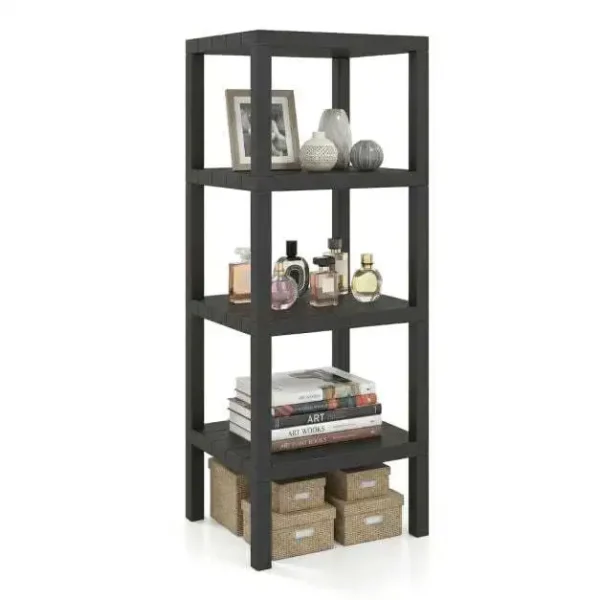 Laisvo statymo plastikinė 4 pakopų lentyna (Juoda)