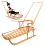 Medinės rogutės su stumimo rankena