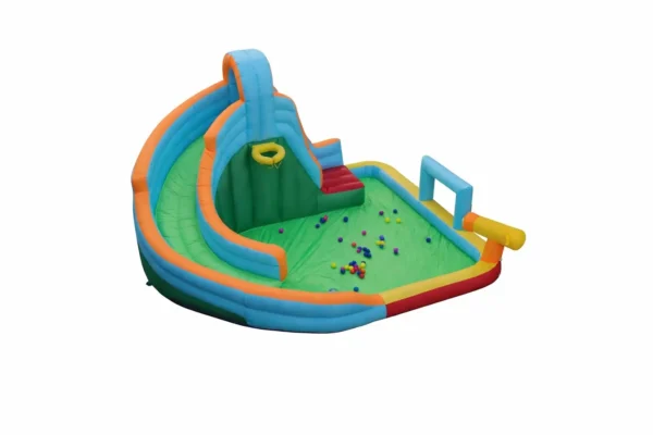 Pripučiama vandens čiuožykla ir batutas su laipiojimo siena