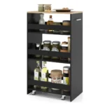 Siauras 4 aukštų vežimėlis su rankena ir apsauginiais kraštais (Juoda)