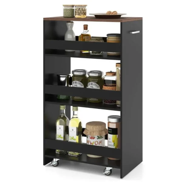 Siauras 4 lentynų vežimėlis su rankena ir apsauginiais kraštais (Vintažinė)