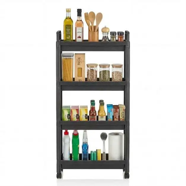 siauras-daugiaaukstis-vezimelis-su-ratukais-juoda Siauras daugiaaukštis vežimėlis su ratukais (Juoda)