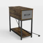 Siauras staliukas su integruotu RGB LED apšvietimu ir įkrovimo stotele (Kaimiška ruda)