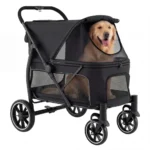 Sulankstomas šunų vežimėlis su visureigiais ratais ir žemu įėjimu (Juoda)