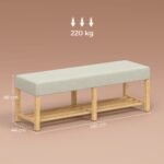 140 cm medžio masyvo prieškambario suoliukas batams su paminkštinta sėdyne – Paveikslėlis 3