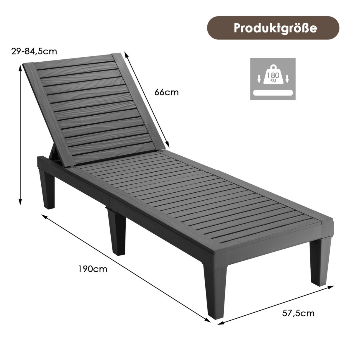 2 dalių lauko gultų komplektas su reguliuojama nugaros atrama (Juoda) – Paveikslėlis 2