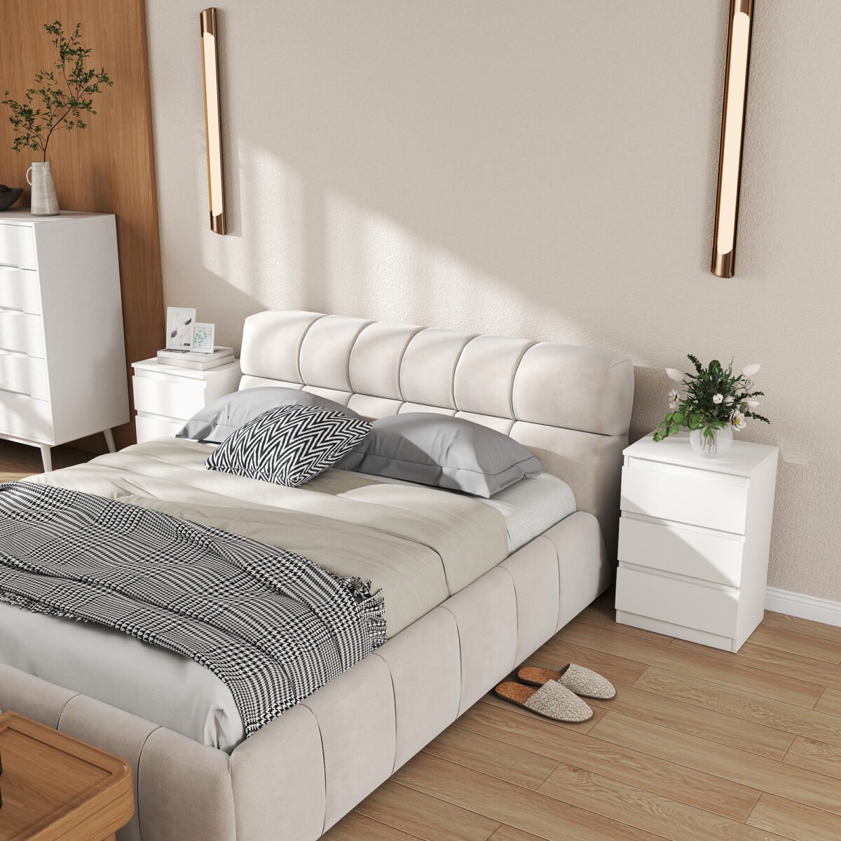 Minimalistinio dizaino naktinių staliukų komplektas (2 vnt.) su 3 stalčiais – Paveikslėlis 7