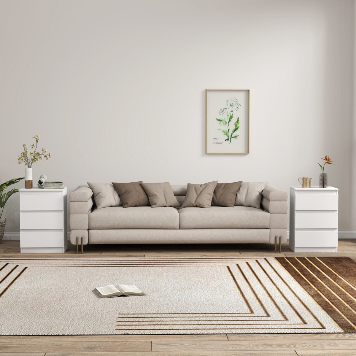 Minimalistinio dizaino naktinių staliukų komplektas (2 vnt.) su 3 stalčiais – Paveikslėlis 9