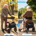 Sulankstoma vaikštynė-vežimėlis senjorams su sėdyne (Raudona) – Paveikslėlis 5