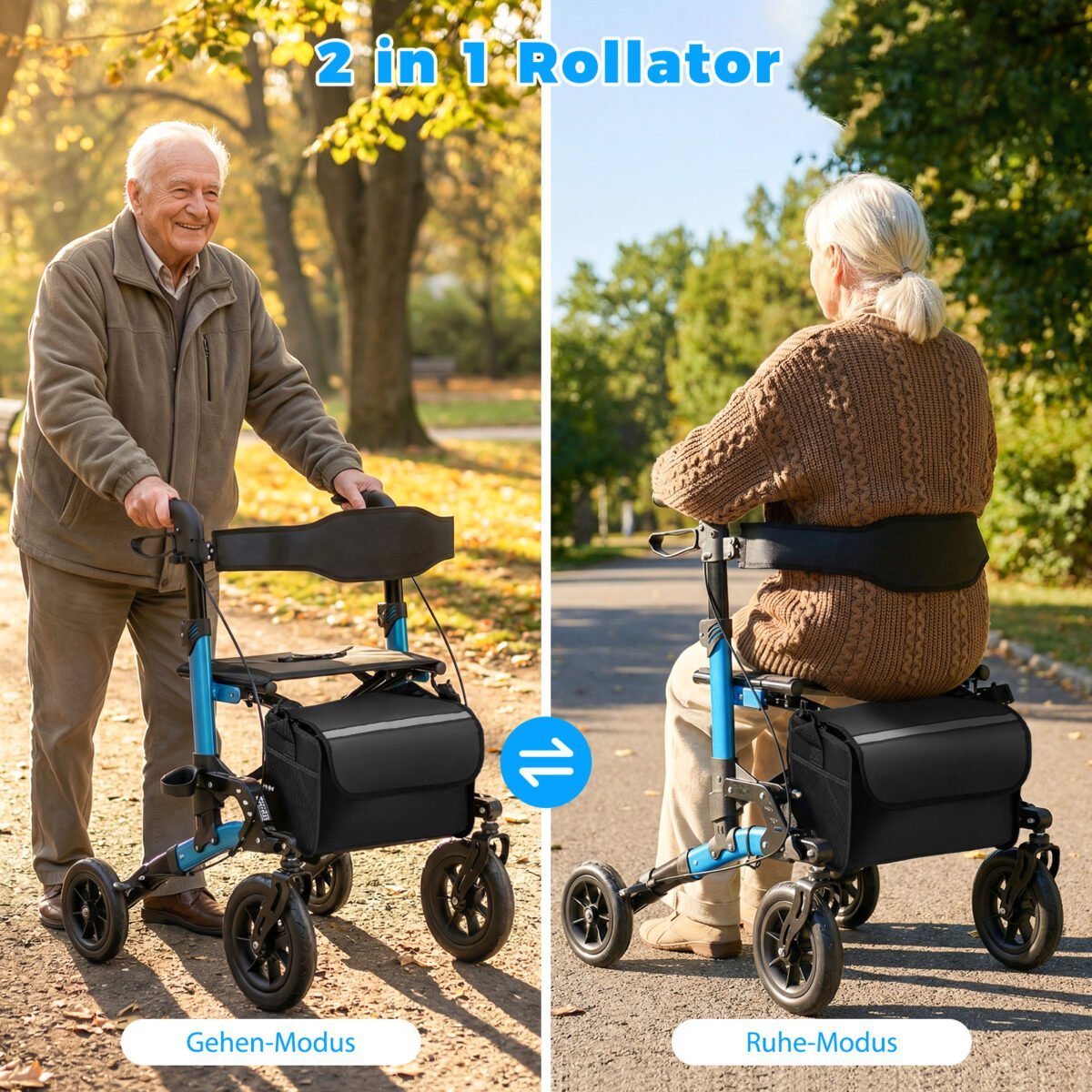 Sulankstoma vaikštynė-vežimėlis senjorams su sėdyne iki 136 kg (Mėlyna) – Paveikslėlis 3