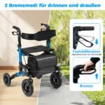 Sulankstoma vaikštynė-vežimėlis senjorams su sėdyne iki 136 kg (Mėlyna) – Paveikslėlis 5