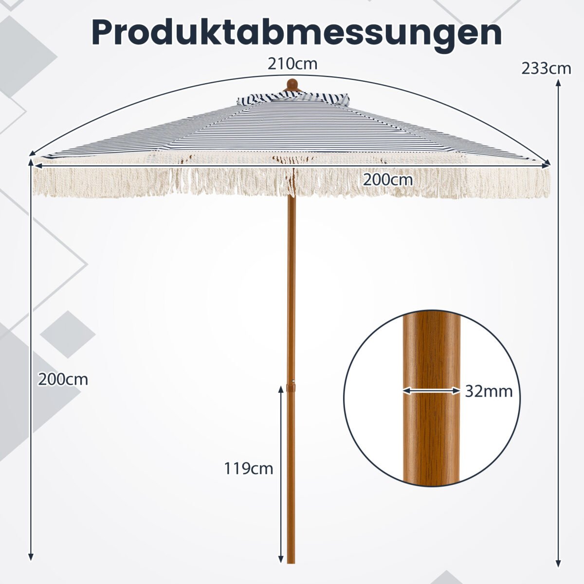 2 metrų skersmens lauko skėtis su kutais (Mėlyna) – Paveikslėlis 6