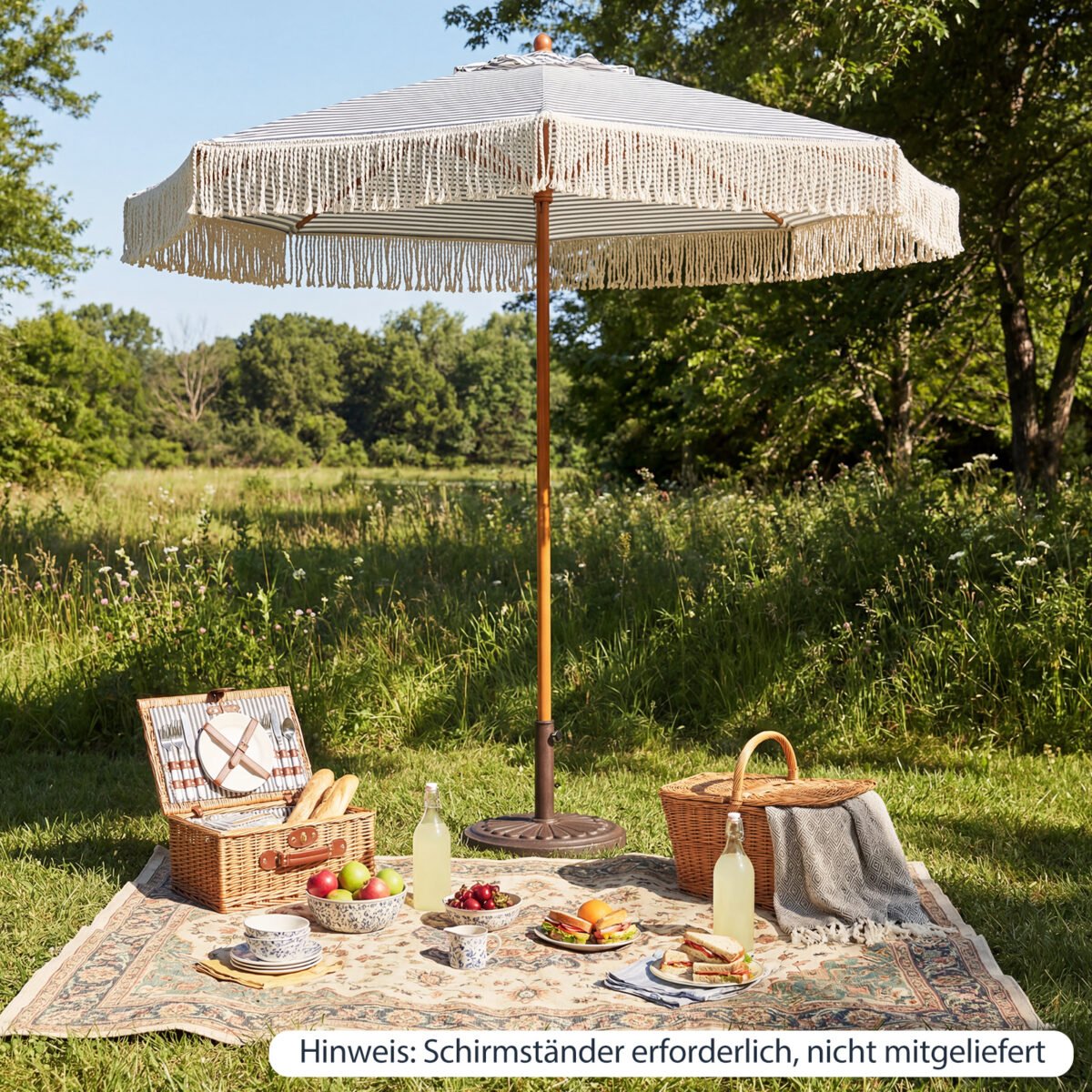 2 metrų skersmens lauko skėtis su kutais (Mėlyna) – Paveikslėlis 2