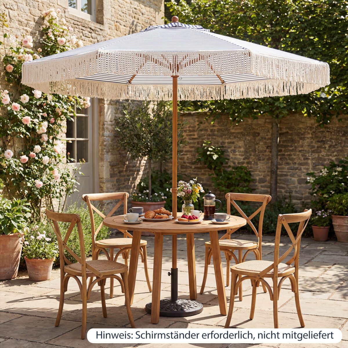 2 metrų skersmens lauko skėtis su kutais (Mėlyna) – Paveikslėlis 3