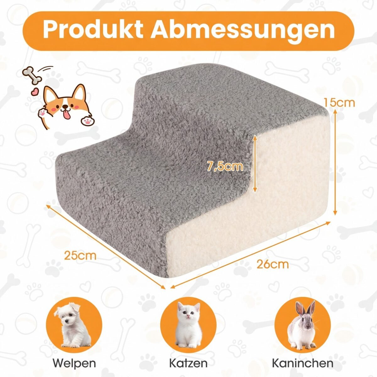 2 pakopų putplasčio rampa gyvūnams su neslystančiu paviršiumi (Pilka ir balta) – Paveikslėlis 2