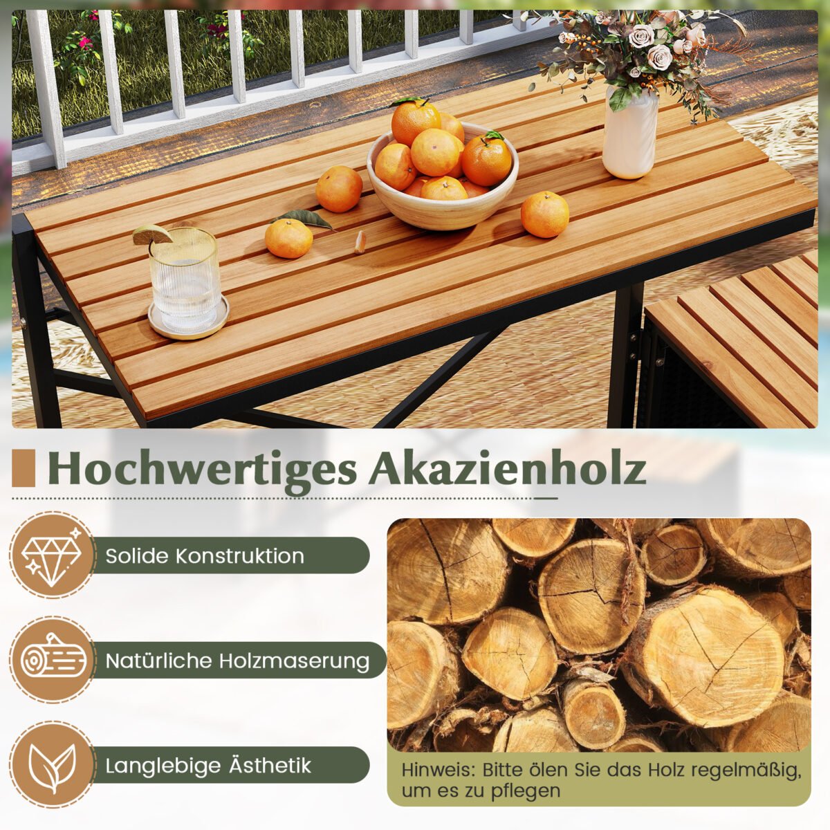 2 viename lauko suoliukas-pikniko stalas su tvirtu metaliniu rėmu (Juoda)