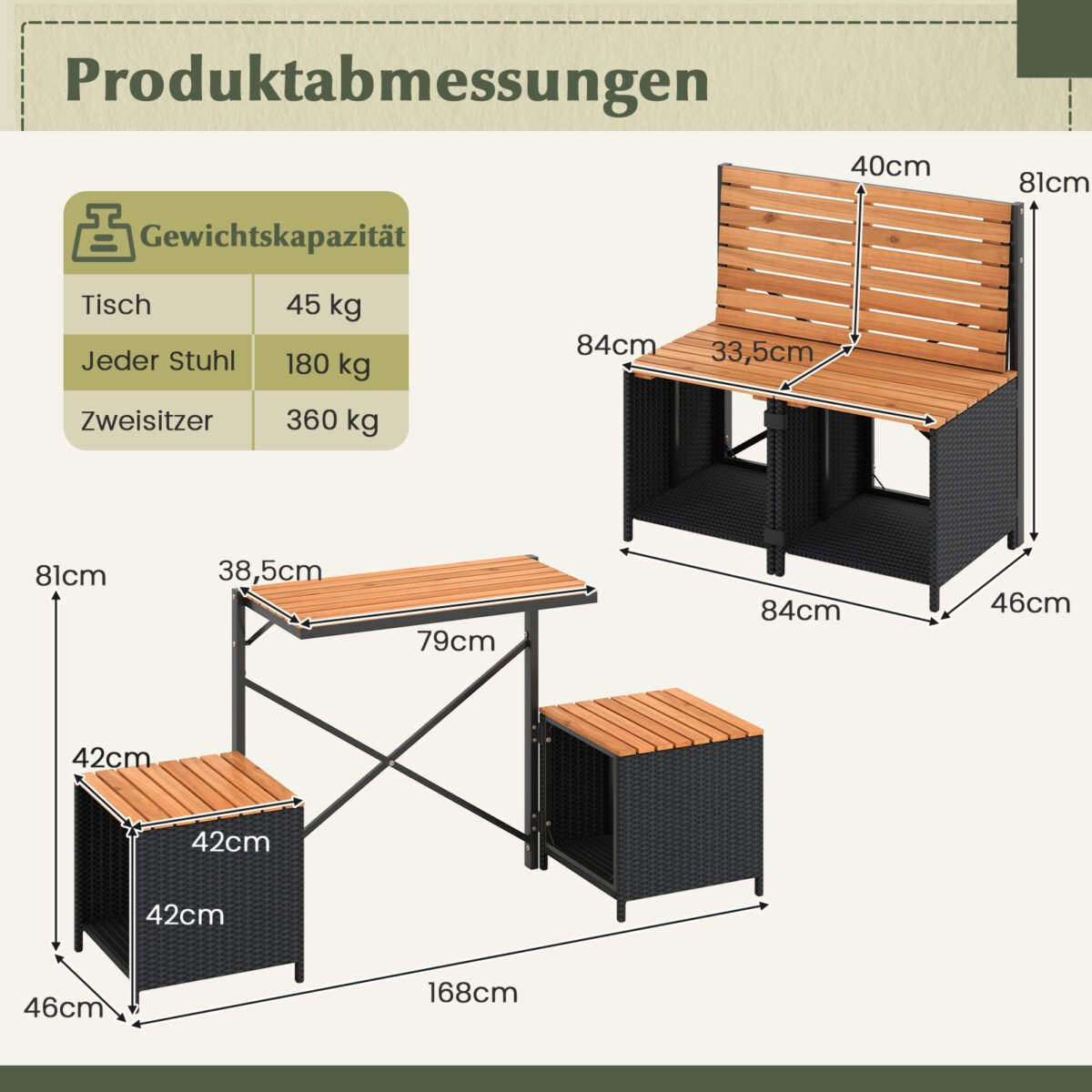 Lauko suoliukas-pikniko stalas su tvirtu metaliniu rėmu 2 in 1 (Juoda) – Paveikslėlis 5