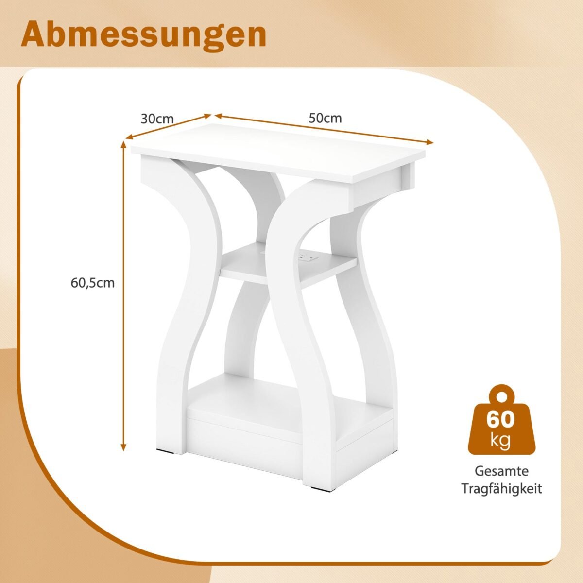 Šoninių staliukų komplektas su įkrovimo stotele 2 vnt. (Balta) – Paveikslėlis 5