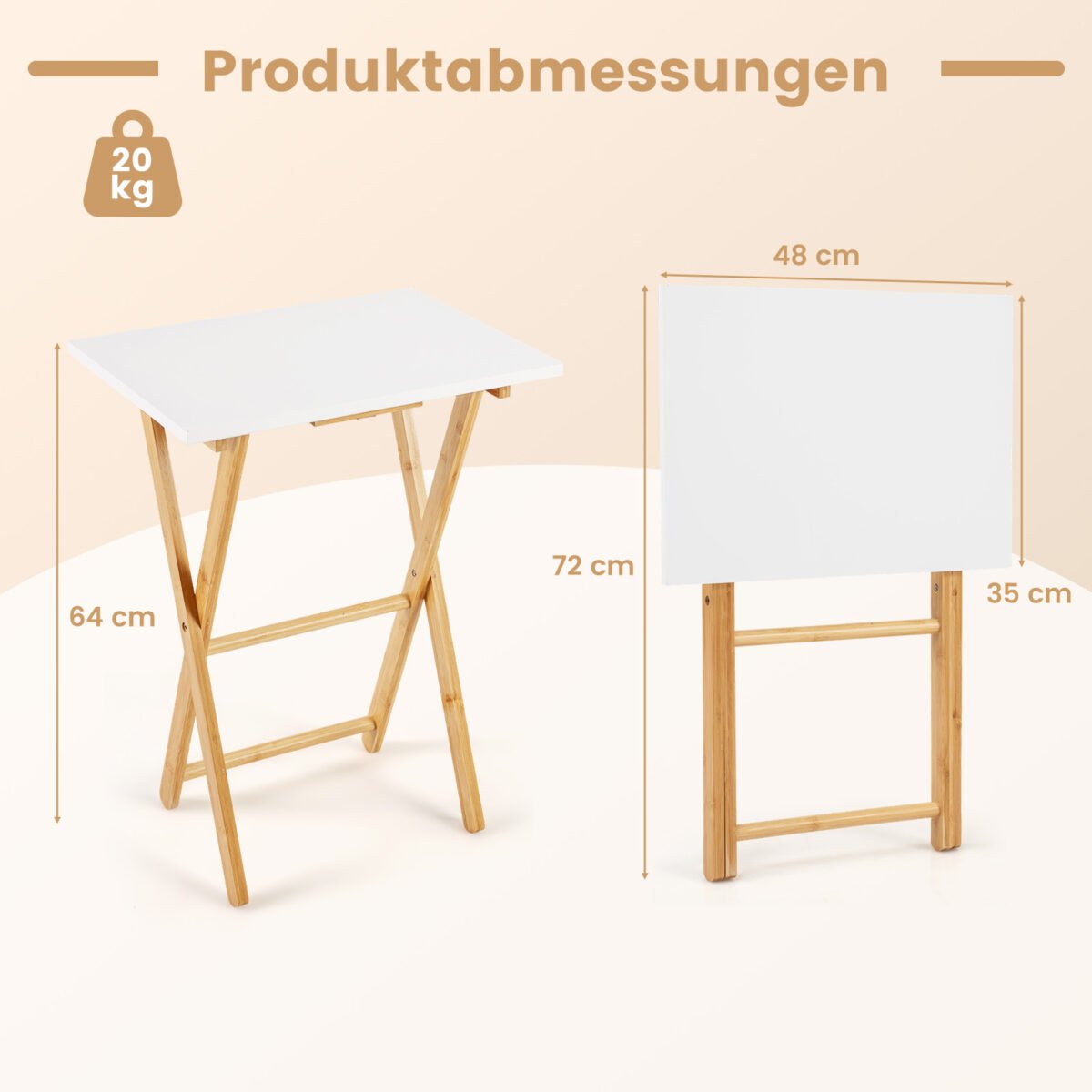 Nešiojami sulankstomi bambuko staliukai 2 vnt. (Natūrali + Balta) – Paveikslėlis 2