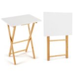2 vnt. Nešiojami Sulankstomi Bambuko Staliukai (Natūrali + Balta)