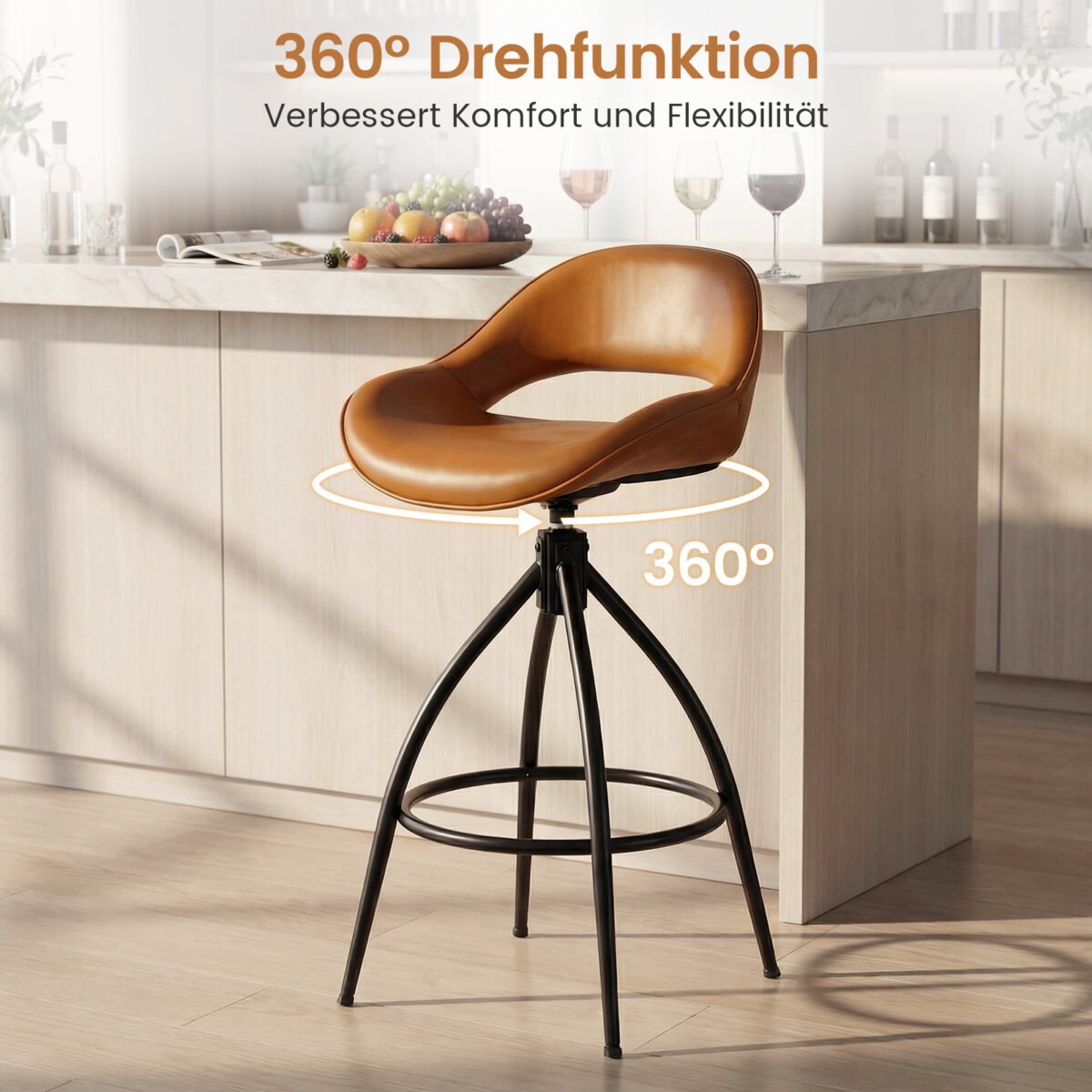 Paminkštintų baro kėdžių rinkinys su pasukama sėdyne ir atrama nugarai 2 vnt. (Ruda) – Paveikslėlis 3