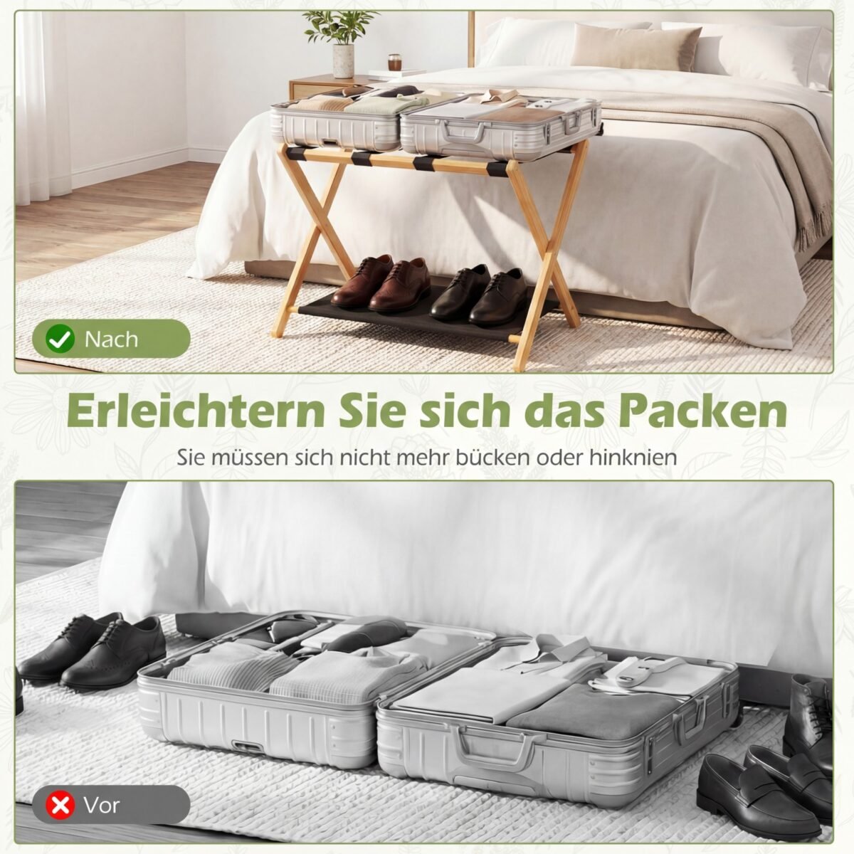 2 vnt. sulankstomų bagažo stovų komplektas su Oksfordo audinio lentyna (Natūrali) – Paveikslėlis 3