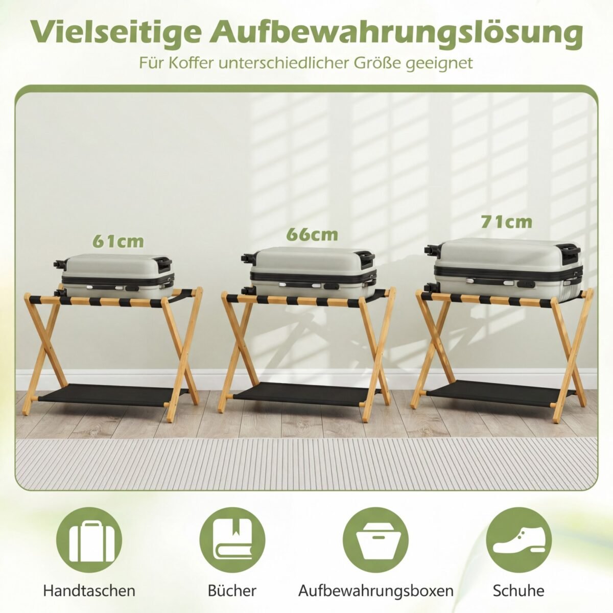 2 vnt. sulankstomų bagažo stovų komplektas su Oksfordo audinio lentyna (Natūrali) – Paveikslėlis 4