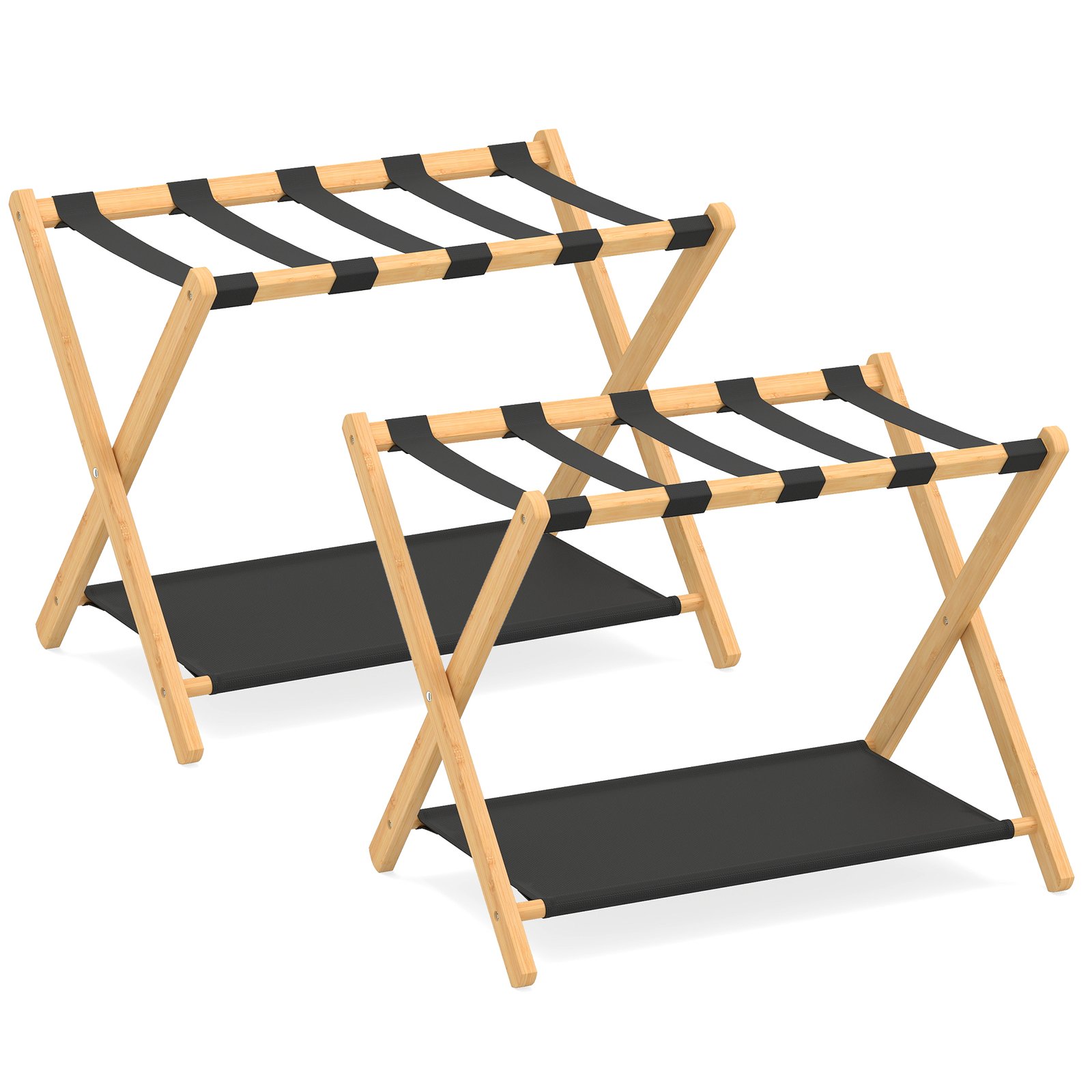 2 vnt. sulankstomų bagažo stovų komplektas su Oksfordo audinio lentyna (Natūrali)