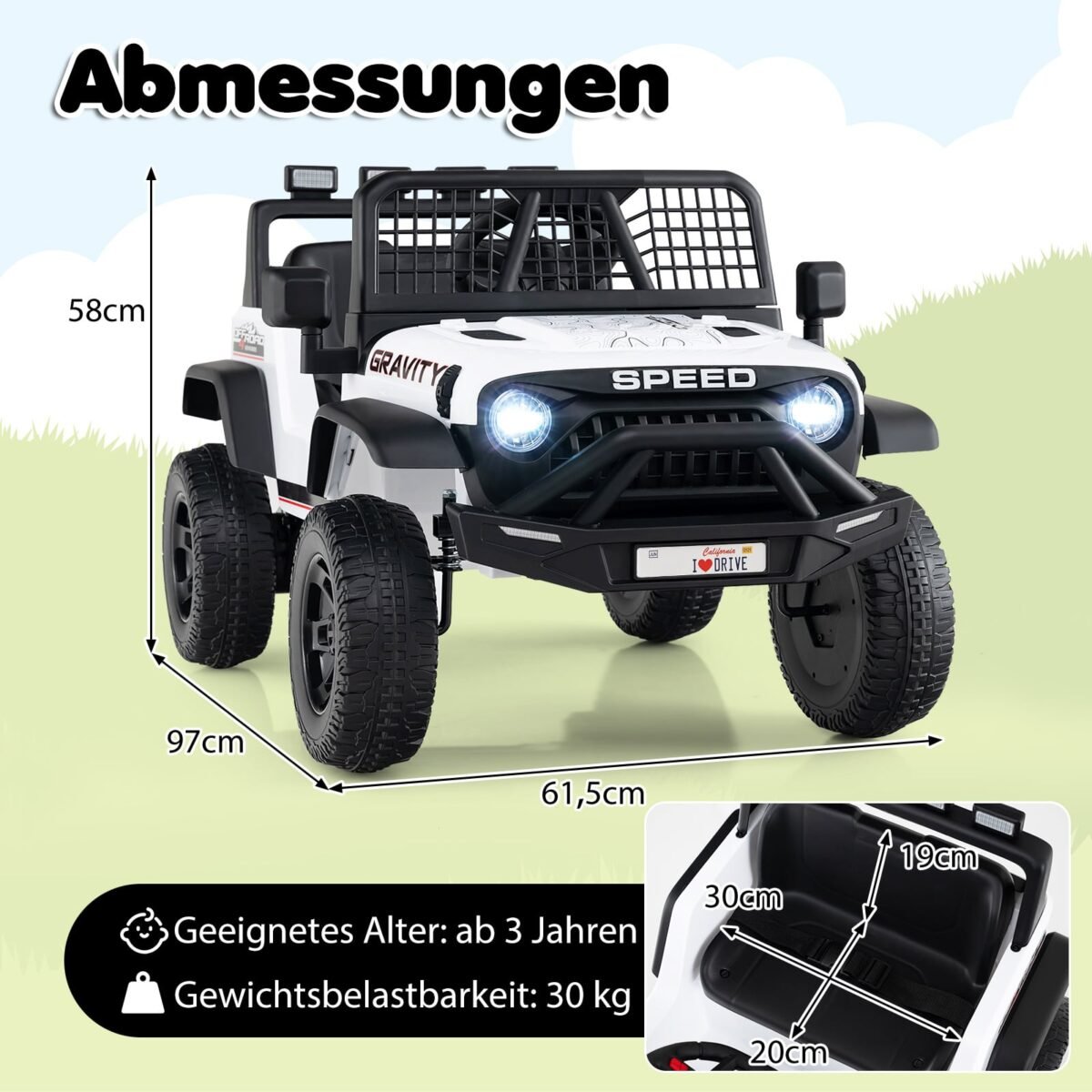 Elektrinis vaikiškas džipas su nuotolinio valdymo pulteliu tėvams 24V (Balta) – Paveikslėlis 5