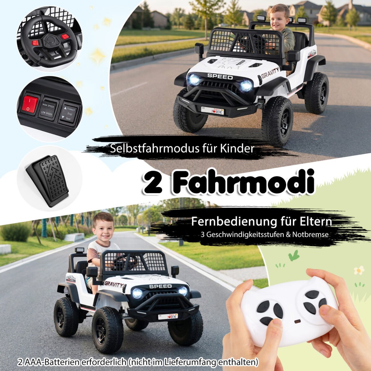 Elektrinis vaikiškas džipas su nuotolinio valdymo pulteliu tėvams 24V (Balta) – Paveikslėlis 2