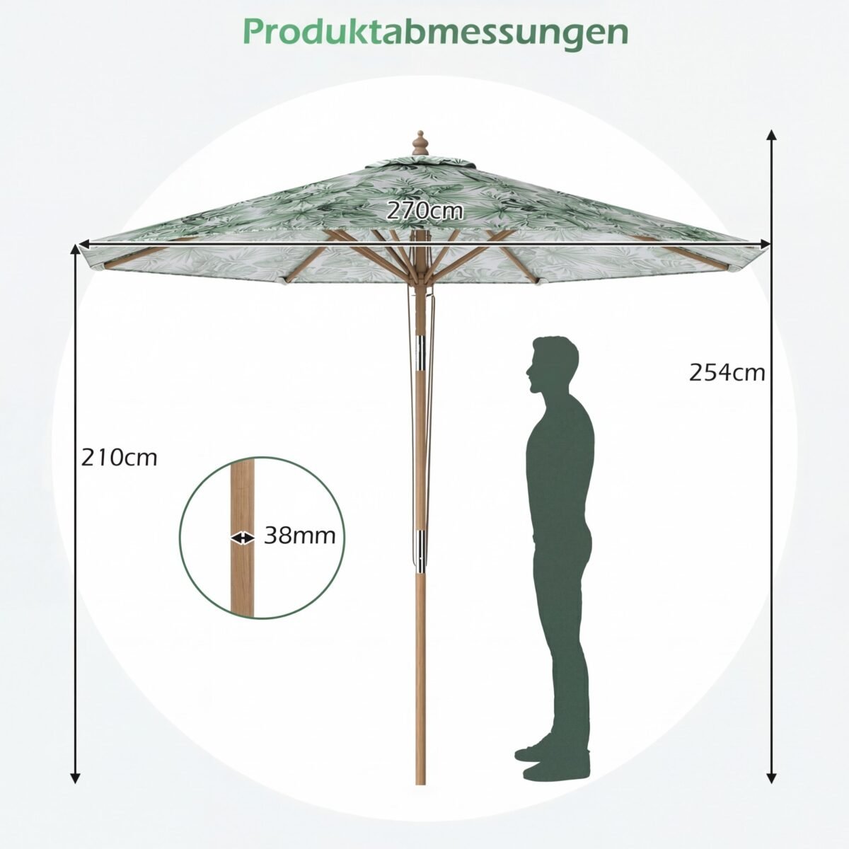 270 cm skersmens skėtis nuo saulės su reguliuojamu pasvirimo kampu – Paveikslėlis 5