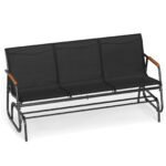 3 asmenų supamas lauko suoliukas su tikmedžio porankiais (Juoda)