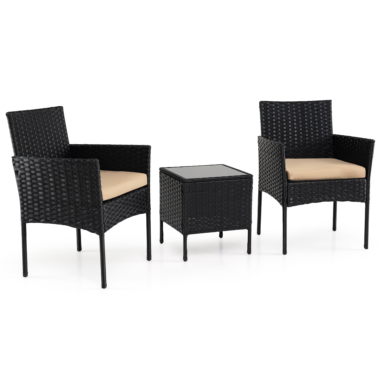 3 dalių PE rotango lauko baldų komplektas su 2 kėdėmis ir stalu (Geltona)