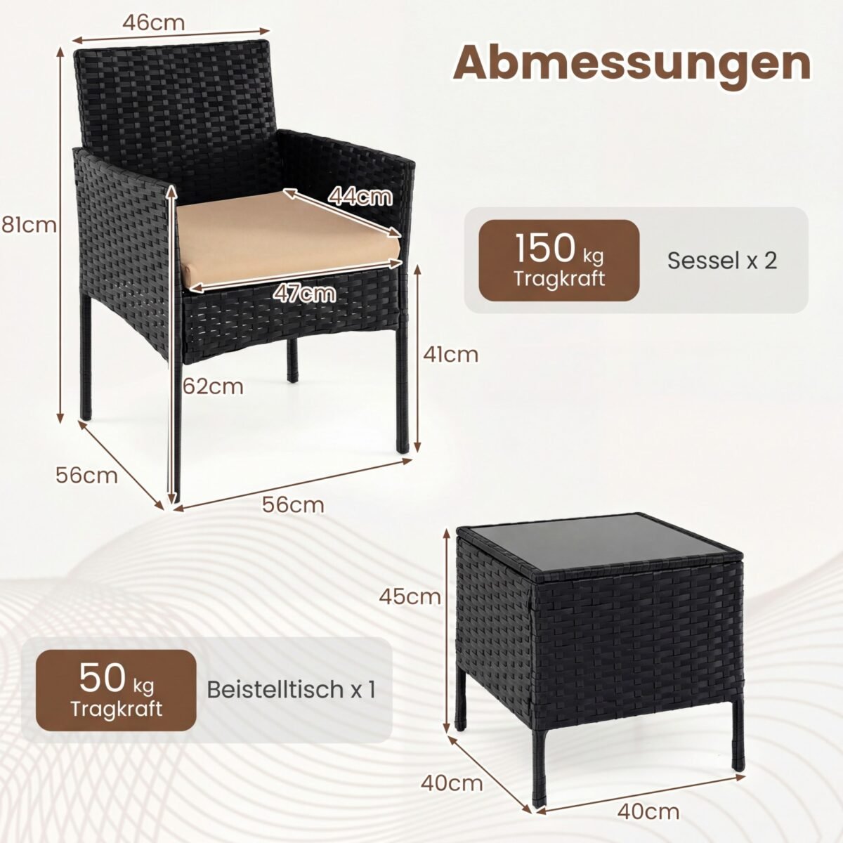 3 dalių PE rotango lauko baldų komplektas su 2 kėdėmis ir stalu (Geltona) – Paveikslėlis 2