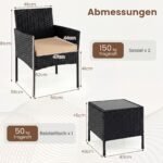 3 dalių PE rotango lauko baldų komplektas su 2 kėdėmis ir stalu (Geltona) – Paveikslėlis 2